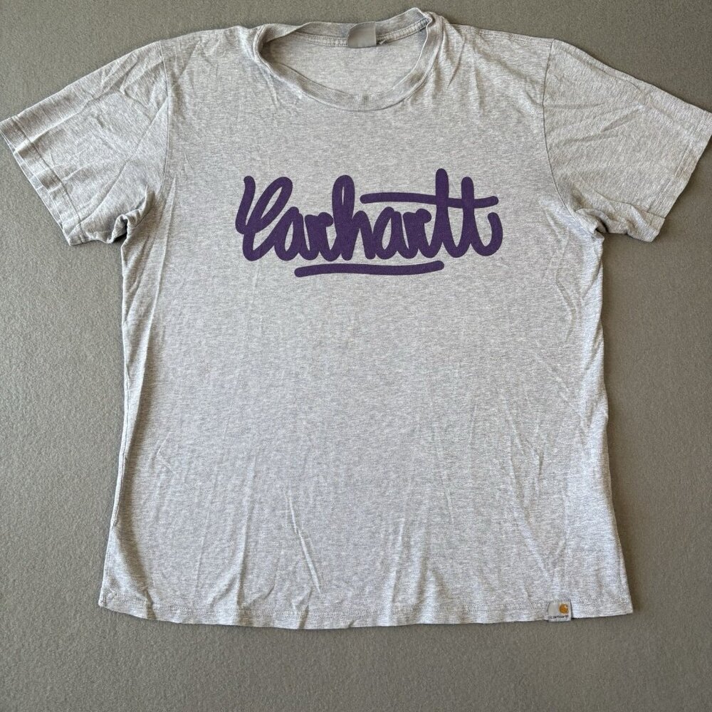 Vintage Carhartt Mens T-shirt Streetwear Center Spell Out Purple Gray‎ Large Y2K